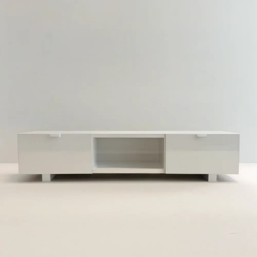 Biała szafka RTV minimalistyczna z laminowanej płyty wiórowej 180 x 40 x 45 cm