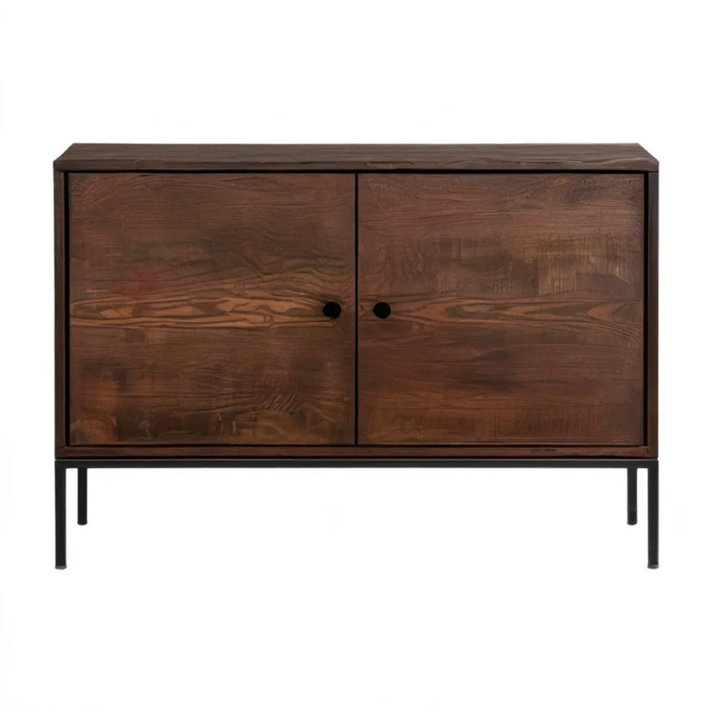 Szafka RTV z litego drewna mango, ciemnobrązowa/czarna, 120 x 40 x 75 cm