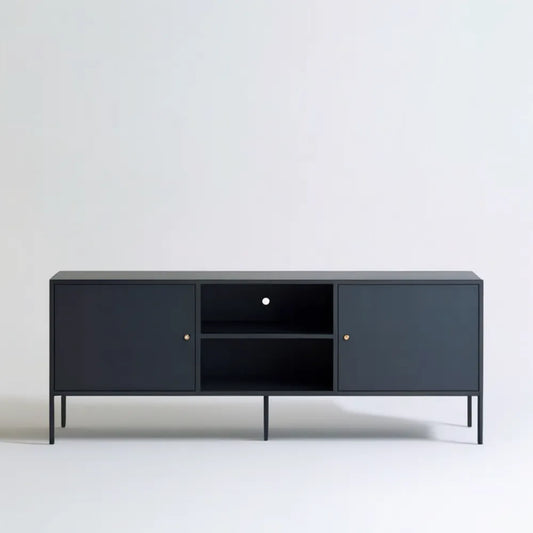 Granatowo-czarna szafka telewizyjna MDF 160 x 40 x 60 cm ze złotymi uchwytami