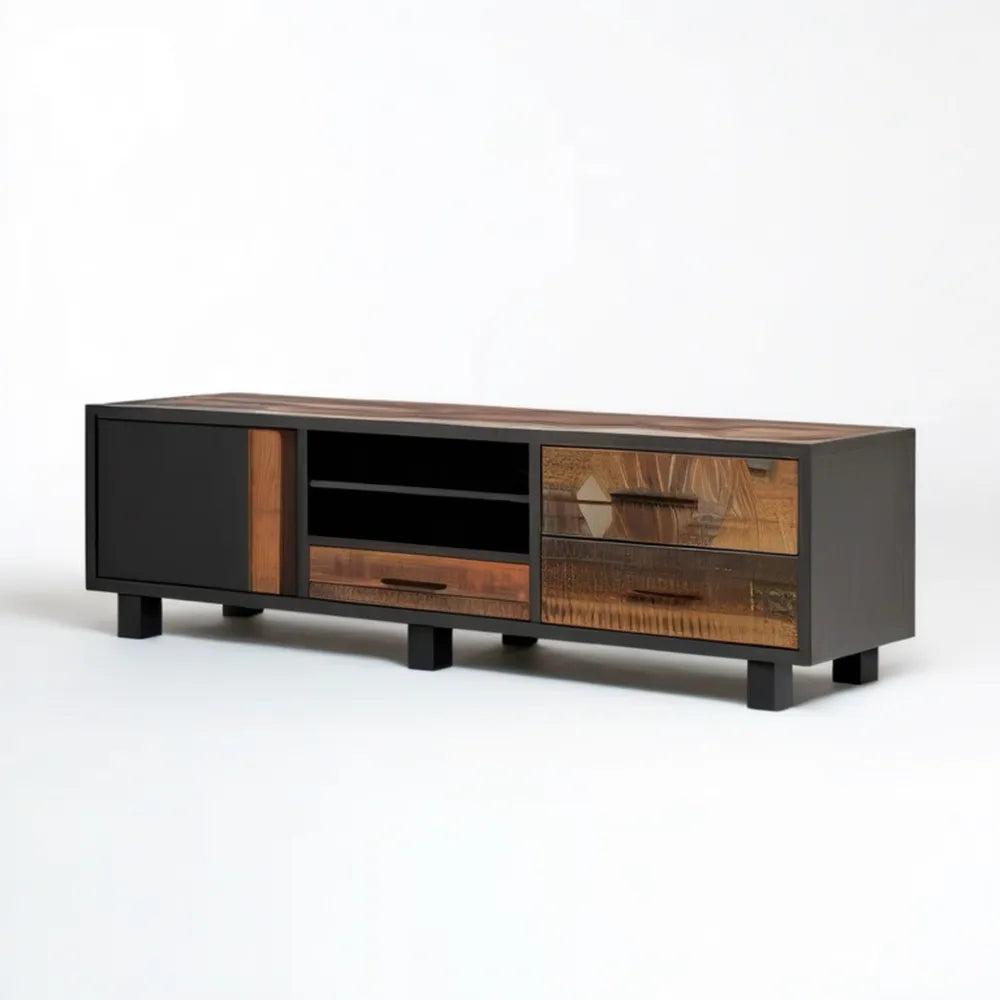 Szafka RTV czarno-orzechowa z szufladami 180 x 40 x 50 cm