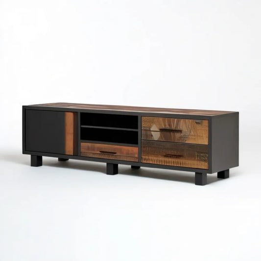 Szafka RTV czarno-orzechowa z szufladami 180 x 40 x 50 cm