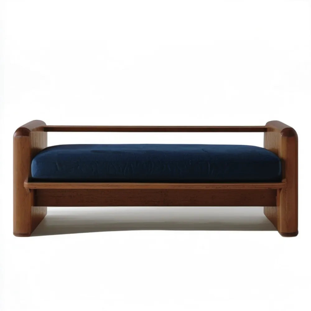 Jednoosobowa sofa rozkładana z litego drewna orzechowego, granatowa, 200 × 90 × 72 cm
