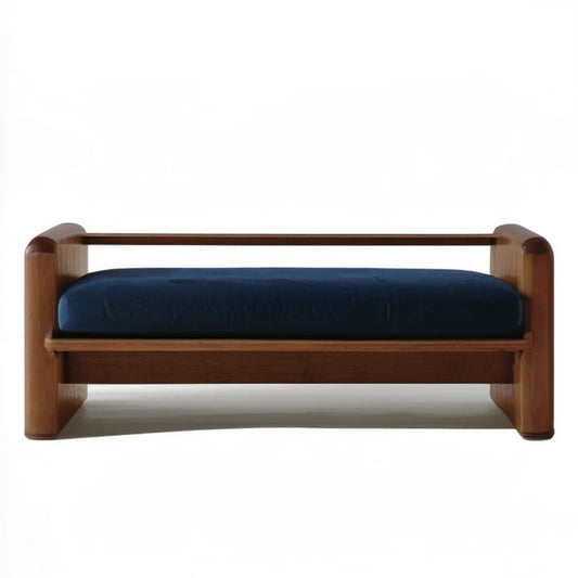 Jednoosobowa sofa rozkładana z litego drewna orzechowego, granatowa, 200 × 90 × 72 cm