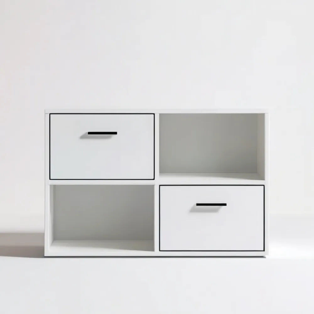 Biała szafka RTV z 2 szufladami i 2 otwartymi wnękami, 80 x 30 x 60 cm