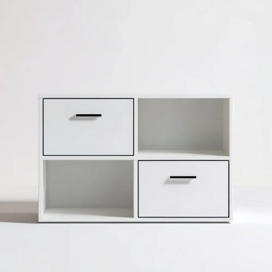 Biała szafka RTV z 2 szufladami i 2 otwartymi wnękami, 80 x 30 x 60 cm